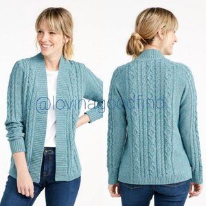 LL Bean XOXO Blue White Knit Open Front Cardigan EUC sz S